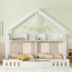 Bellemave® Twin Size House Platform Beds,Two Shared Beds with Shelves and Guardrail - Bellemave