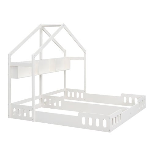 Bellemave® Twin Size House Platform Beds,Two Shared Beds with Shelves and Guardrail - Bellemave