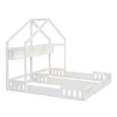 Bellemave® Twin Size House Platform Beds,Two Shared Beds with Shelves and Guardrail - Bellemave