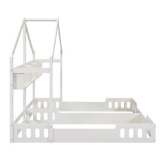 Bellemave® Twin Size House Platform Beds,Two Shared Beds with Shelves and Guardrail - Bellemave