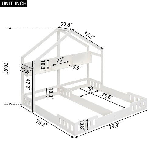 Bellemave® Twin Size House Platform Beds,Two Shared Beds with Shelves and Guardrail - Bellemave