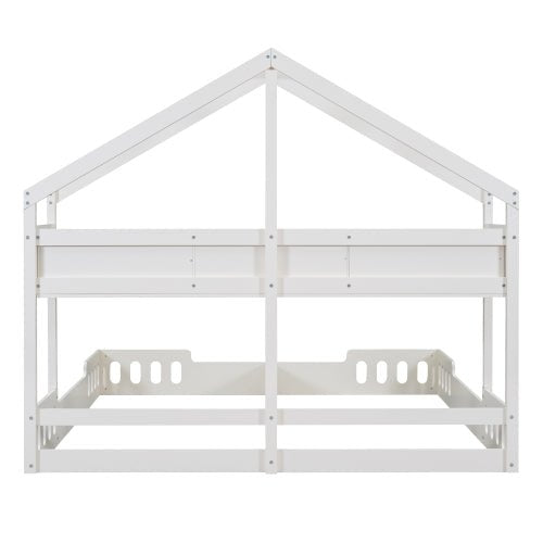 Bellemave® Twin Size House Platform Beds,Two Shared Beds with Shelves and Guardrail - Bellemave