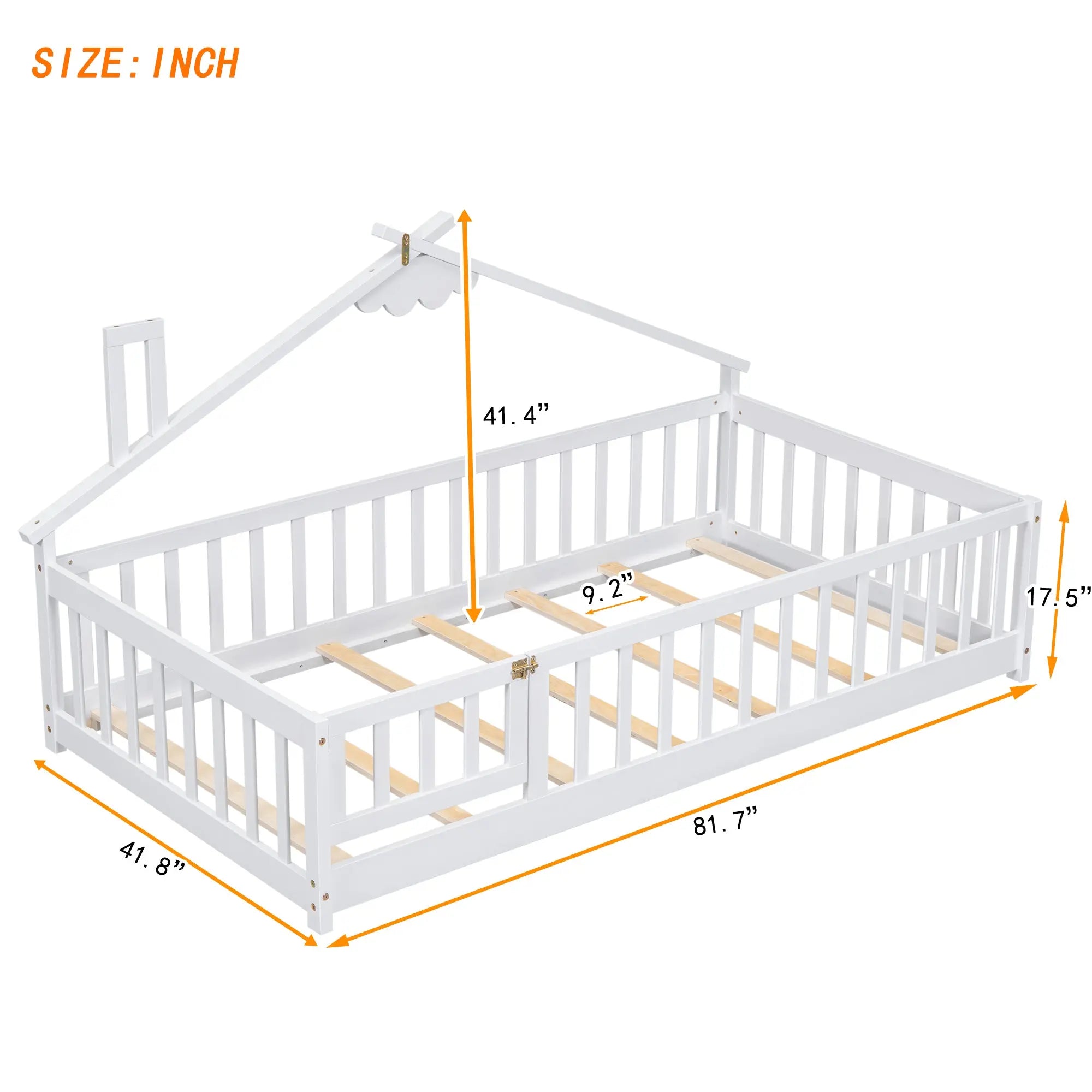 Bellemave® Twin Size House - Shaped Bedside Floor Bed with Guardrails, Slats, with Door - Bellemave