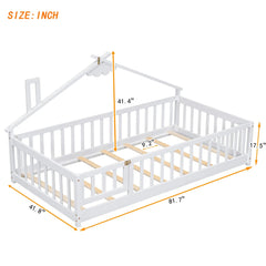 Bellemave® Twin Size House - Shaped Bedside Floor Bed with Guardrails, Slats, with Door - Bellemave