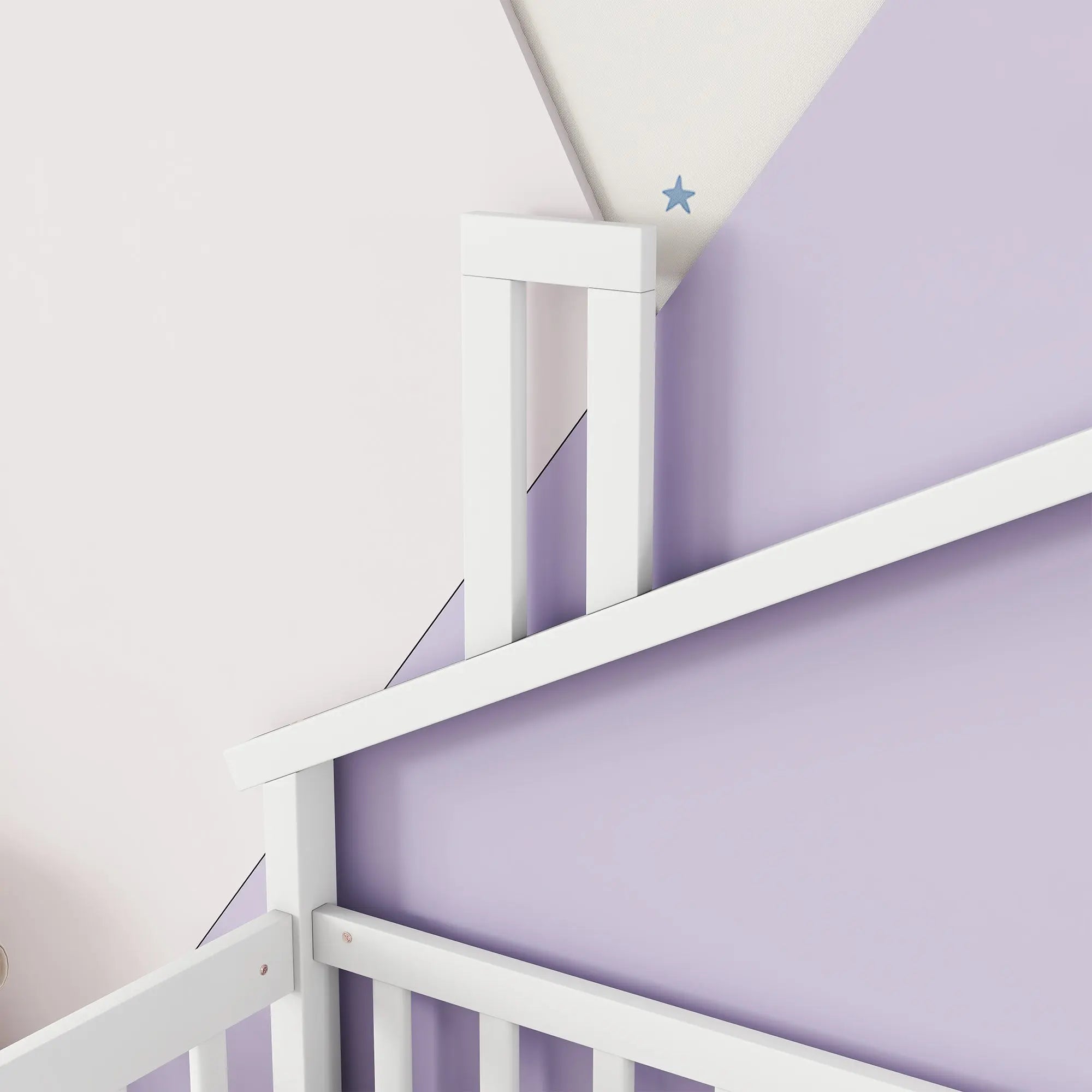 Bellemave® Twin Size House - Shaped Bedside Floor Bed with Guardrails, Slats, with Door - Bellemave