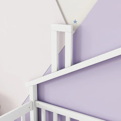 Bellemave® Twin Size House - Shaped Bedside Floor Bed with Guardrails, Slats, with Door - Bellemave