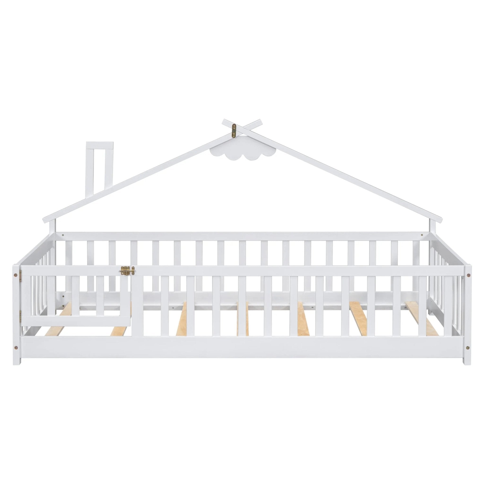 Bellemave® Twin Size House - Shaped Bedside Floor Bed with Guardrails, Slats, with Door - Bellemave