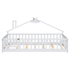 Bellemave® Twin Size House - Shaped Bedside Floor Bed with Guardrails, Slats, with Door - Bellemave
