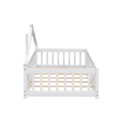 Bellemave® Twin Size House - Shaped Bedside Floor Bed with Guardrails, Slats, with Door - Bellemave