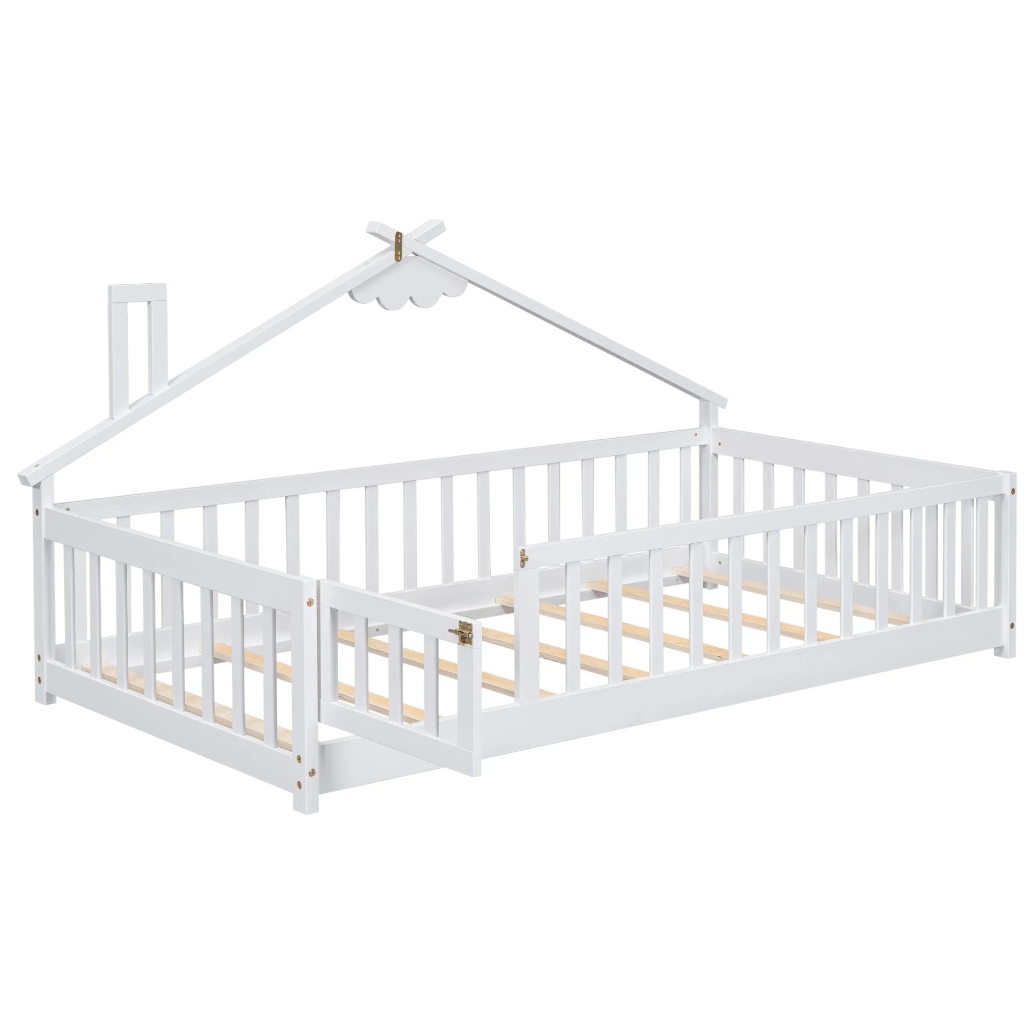 Bellemave® Twin Size House - Shaped Bedside Floor Bed with Guardrails, Slats, with Door - Bellemave