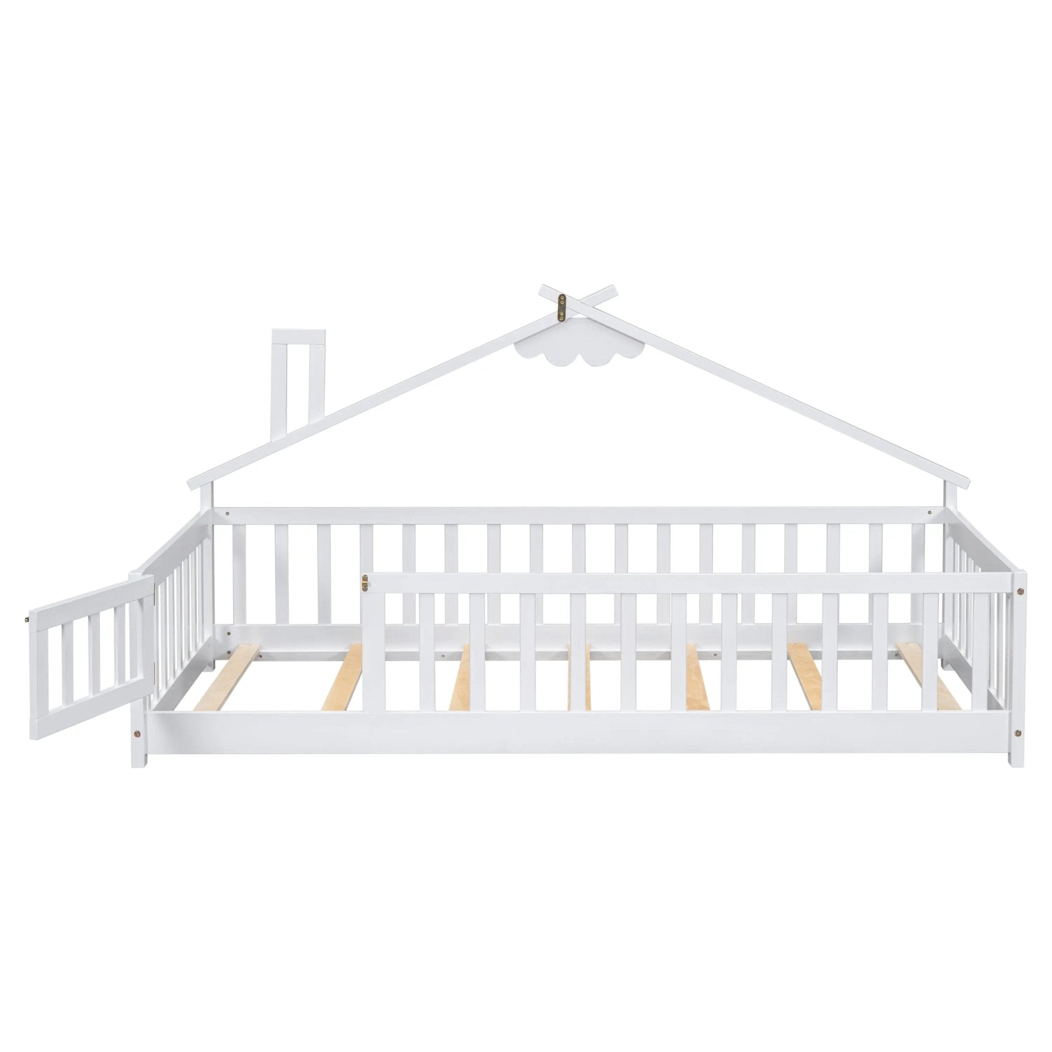 Bellemave® Twin Size House - Shaped Bedside Floor Bed with Guardrails, Slats, with Door - Bellemave