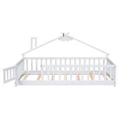 Bellemave® Twin Size House - Shaped Bedside Floor Bed with Guardrails, Slats, with Door - Bellemave