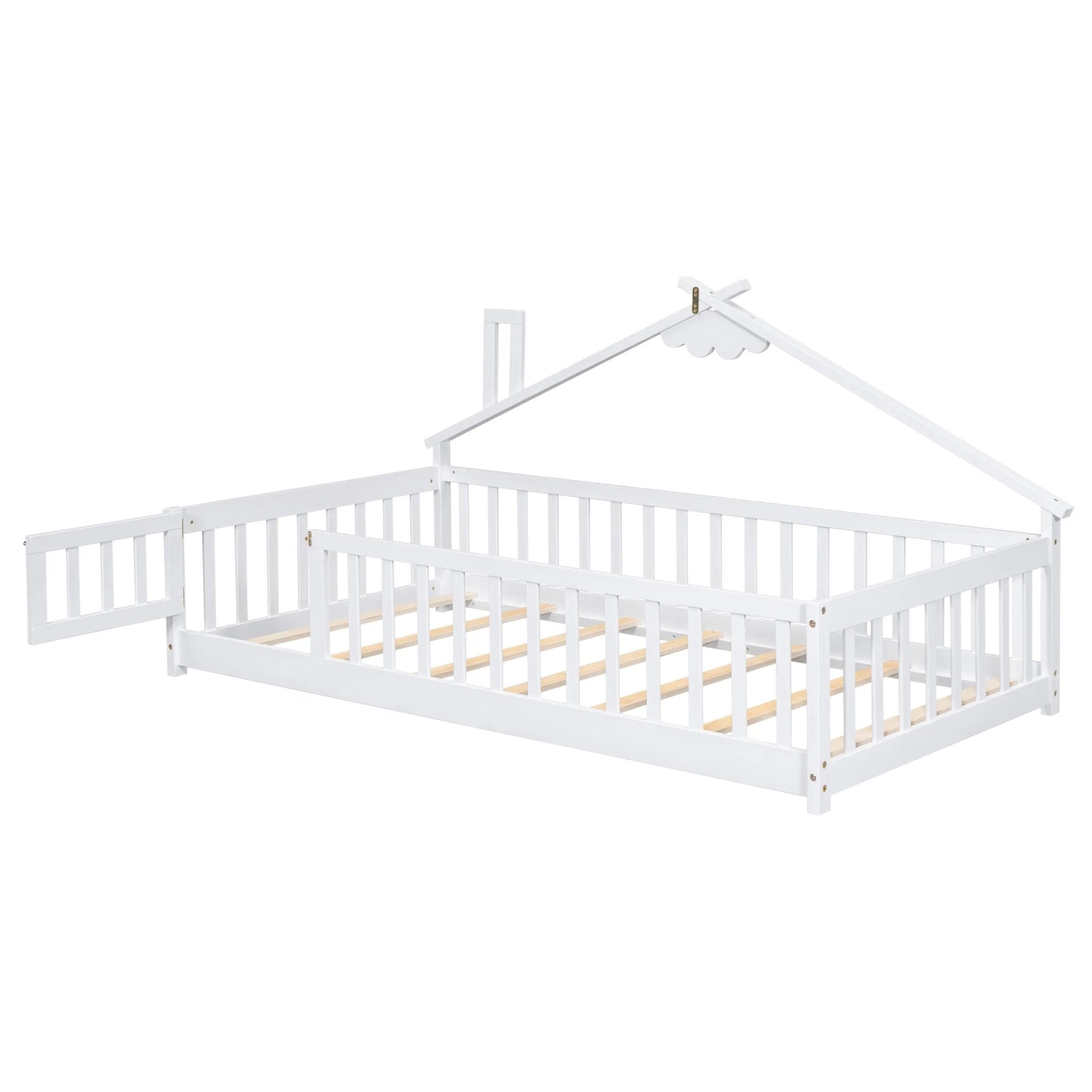 Bellemave® Twin Size House - Shaped Bedside Floor Bed with Guardrails, Slats, with Door - Bellemave