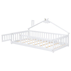 Bellemave® Twin Size House - Shaped Bedside Floor Bed with Guardrails, Slats, with Door - Bellemave