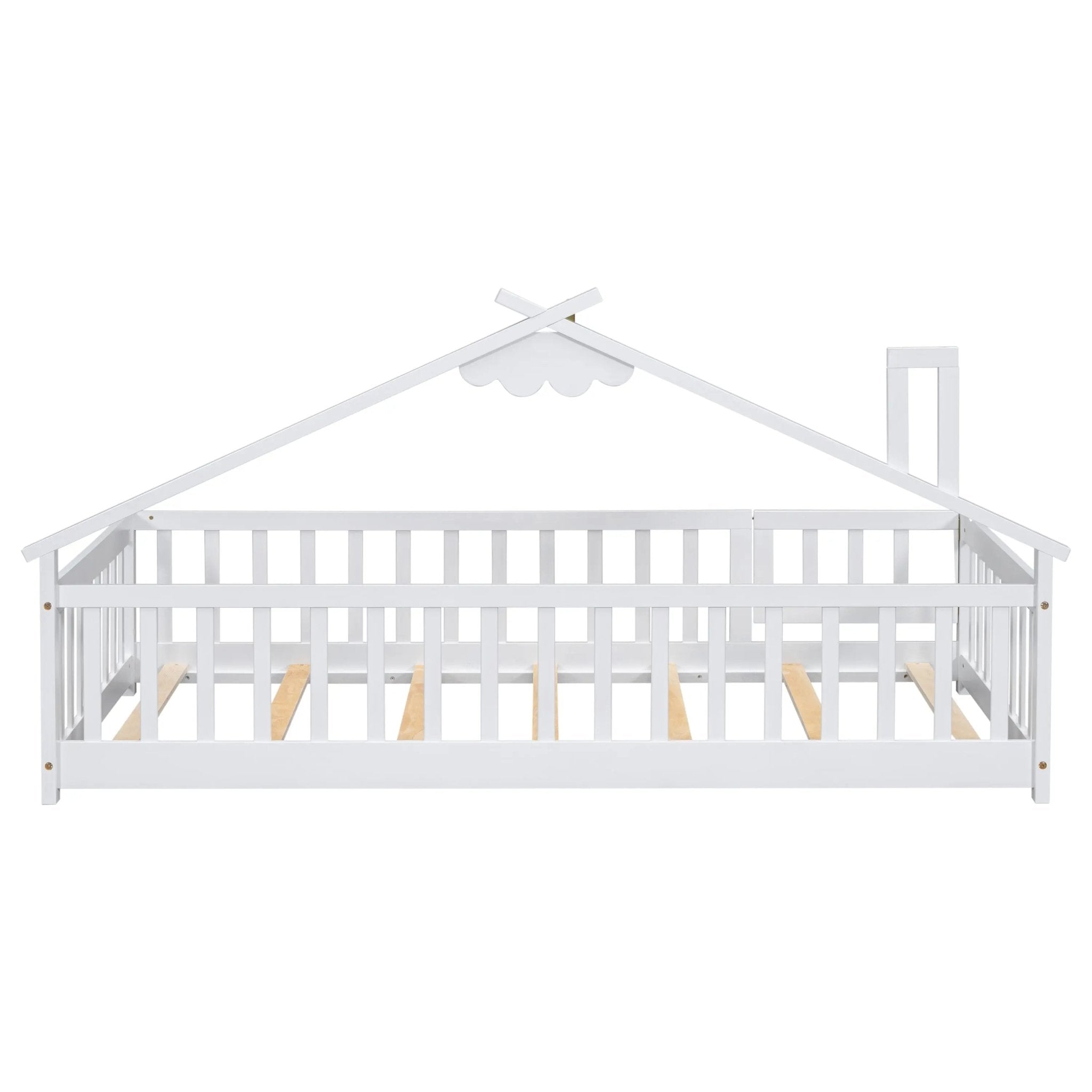 Bellemave® Twin Size House - Shaped Bedside Floor Bed with Guardrails, Slats, with Door - Bellemave