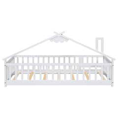Bellemave® Twin Size House - Shaped Bedside Floor Bed with Guardrails, Slats, with Door - Bellemave