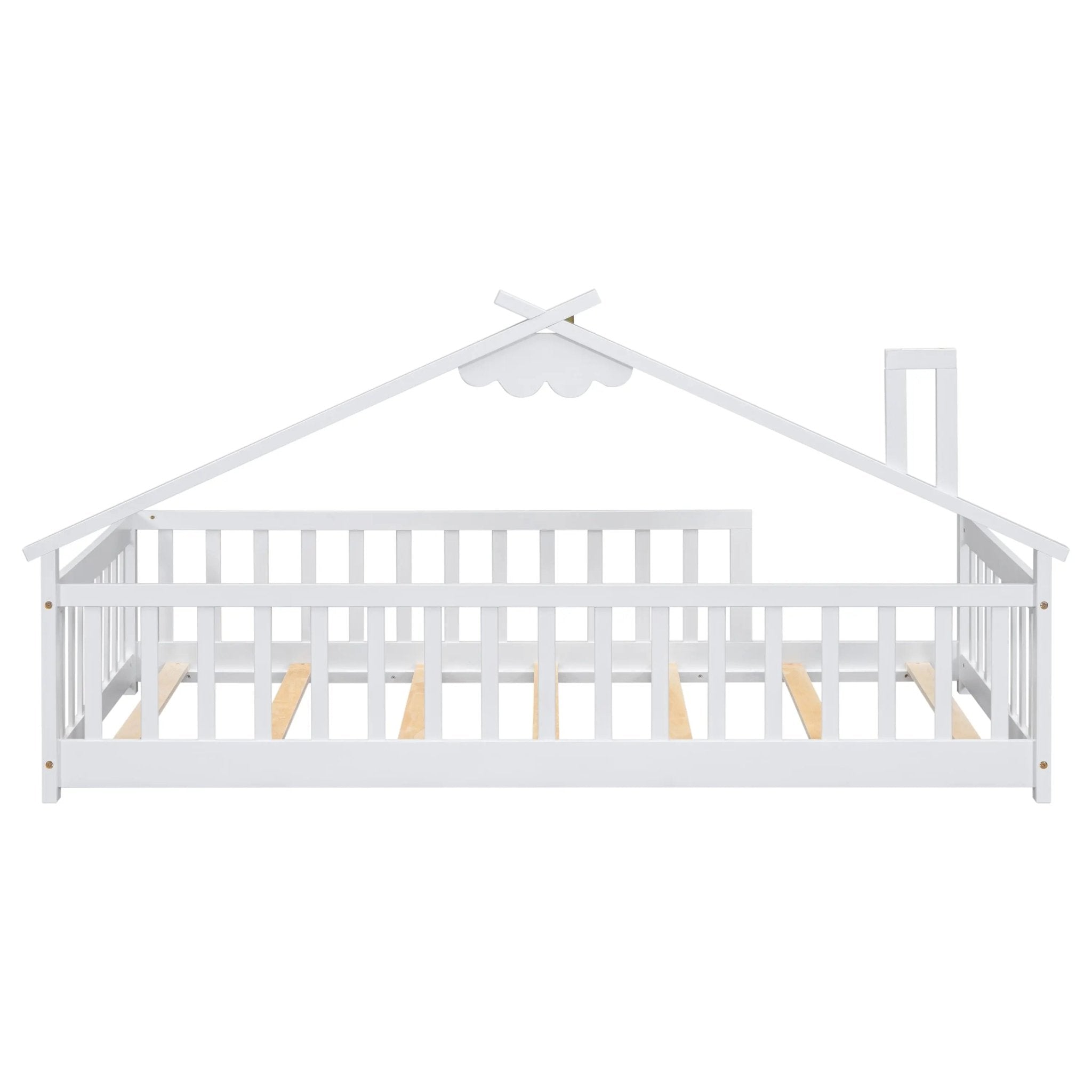 Bellemave® Twin Size House - Shaped Bedside Floor Bed with Guardrails, Slats, without Door - Bellemave