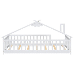 Bellemave® Twin Size House - Shaped Bedside Floor Bed with Guardrails, Slats, without Door - Bellemave