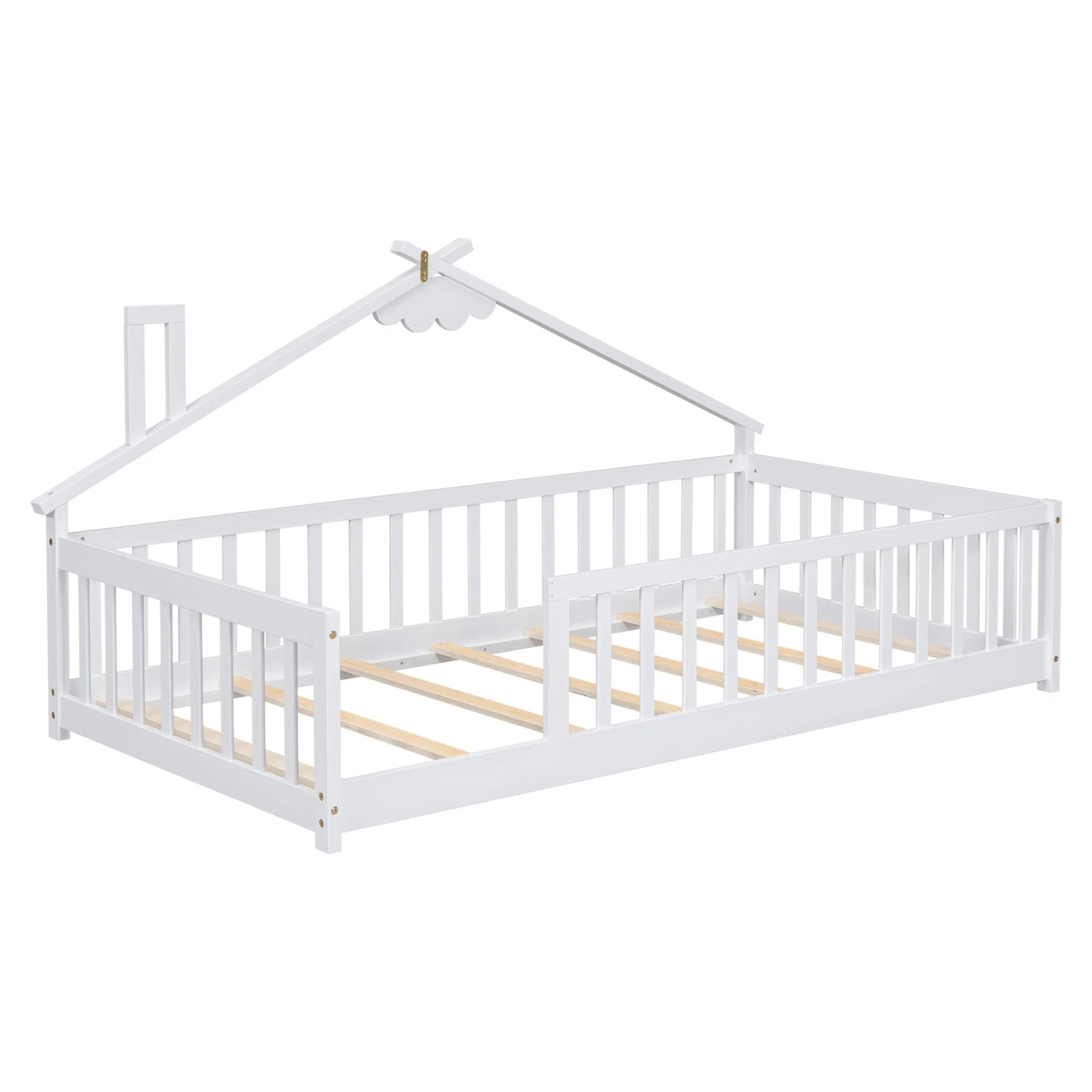 Bellemave® Twin Size House - Shaped Bedside Floor Bed with Guardrails, Slats, without Door - Bellemave