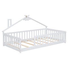 Bellemave® Twin Size House - Shaped Bedside Floor Bed with Guardrails, Slats, without Door - Bellemave