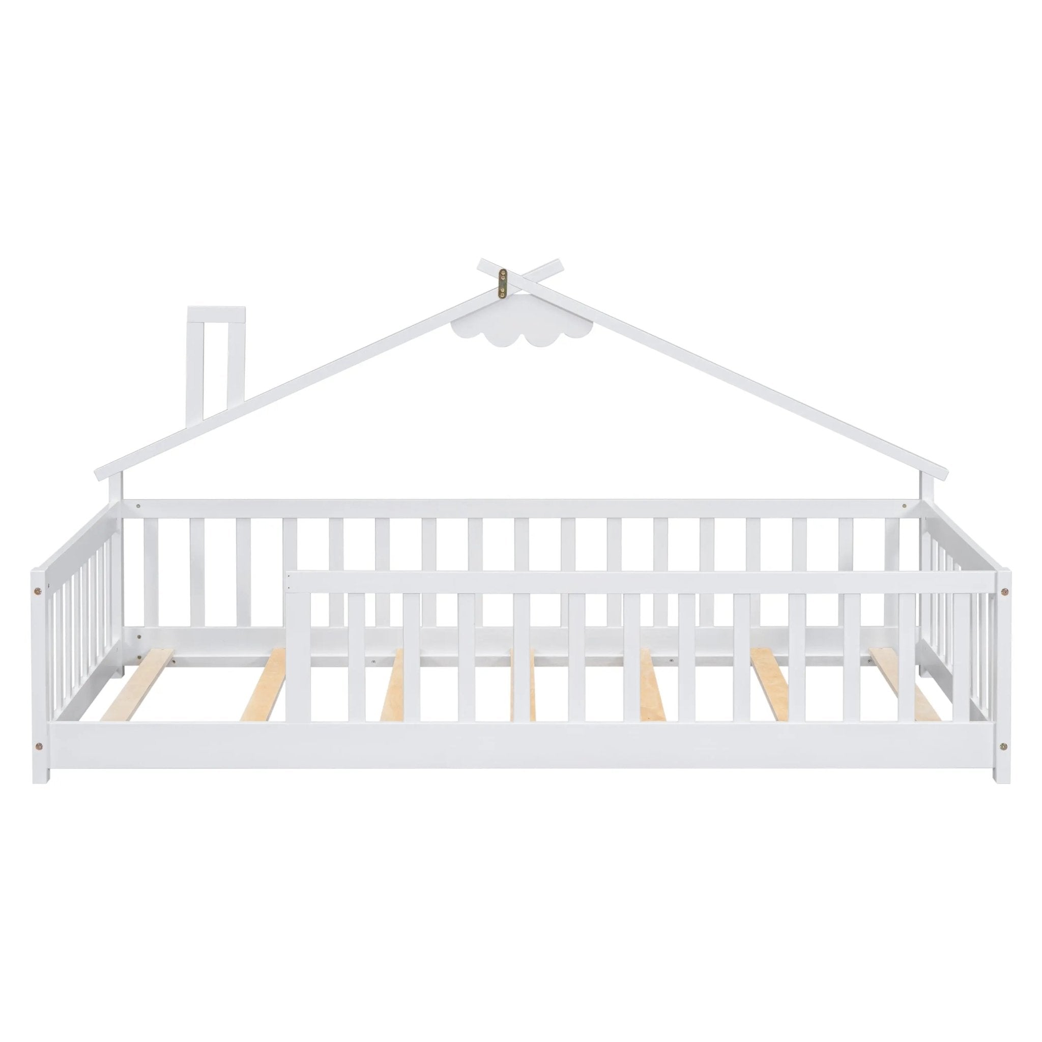 Bellemave® Twin Size House - Shaped Bedside Floor Bed with Guardrails, Slats, without Door - Bellemave