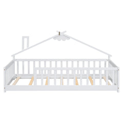 Bellemave® Twin Size House - Shaped Bedside Floor Bed with Guardrails, Slats, without Door - Bellemave