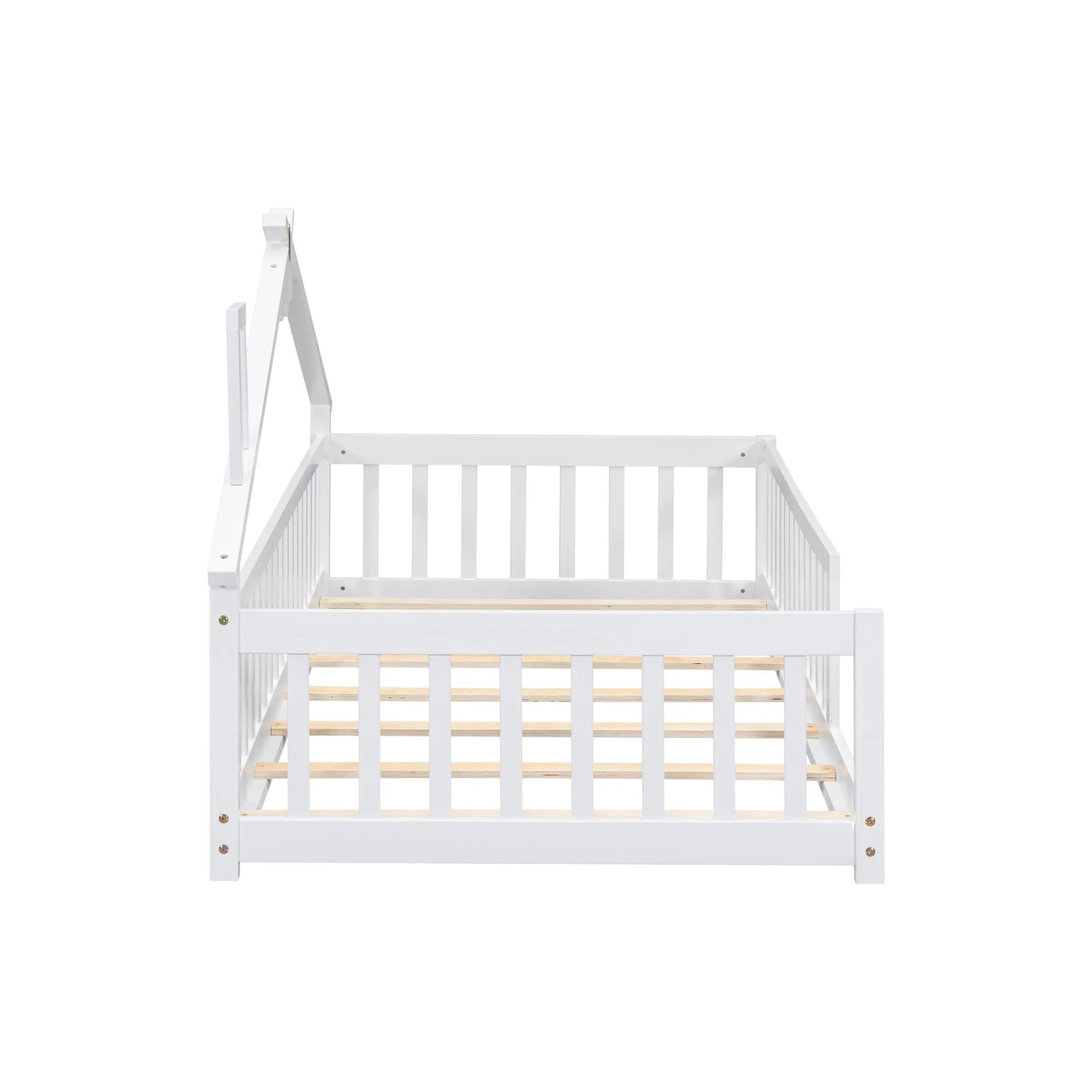 Bellemave® Twin Size House - Shaped Bedside Floor Bed with Guardrails, Slats, without Door - Bellemave