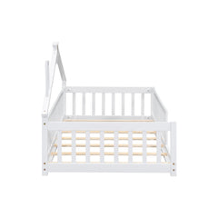 Bellemave® Twin Size House - Shaped Bedside Floor Bed with Guardrails, Slats, without Door - Bellemave