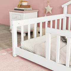 Bellemave® Twin Size House - Shaped Bedside Floor Bed with Guardrails, Slats, without Door - Bellemave