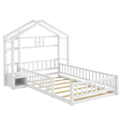 Bellemave® Twin Size House - Style Headboard Floor Bed with Fence - Bellemave