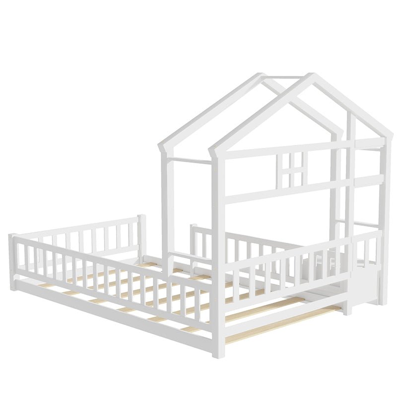 Bellemave® Twin Size House - Style Headboard Floor Bed with Fence - Bellemave