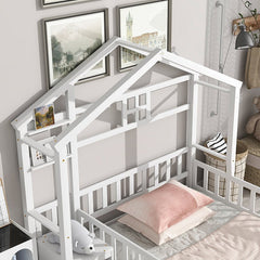 Bellemave® Twin Size House - Style Headboard Floor Bed with Fence - Bellemave