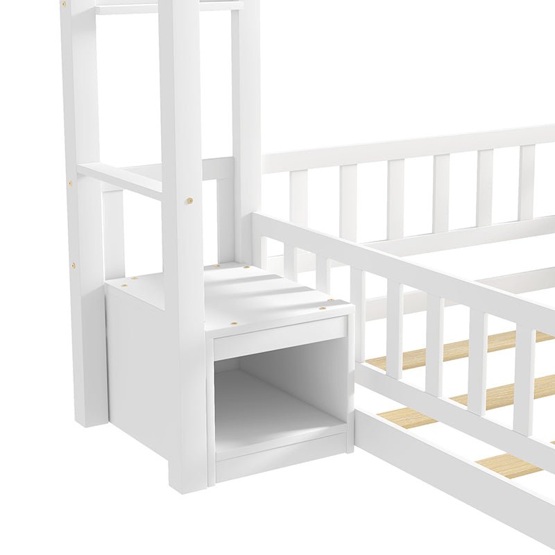 Bellemave® Twin Size House - Style Headboard Floor Bed with Fence - Bellemave