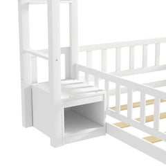 Bellemave® Twin Size House - Style Headboard Floor Bed with Fence - Bellemave