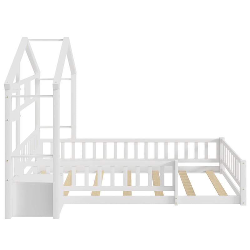 Bellemave® Twin Size House - Style Headboard Floor Bed with Fence - Bellemave