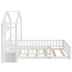 Bellemave® Twin Size House - Style Headboard Floor Bed with Fence - Bellemave