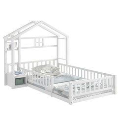 Bellemave® Twin Size House - Style Headboard Floor Bed with Fence - Bellemave