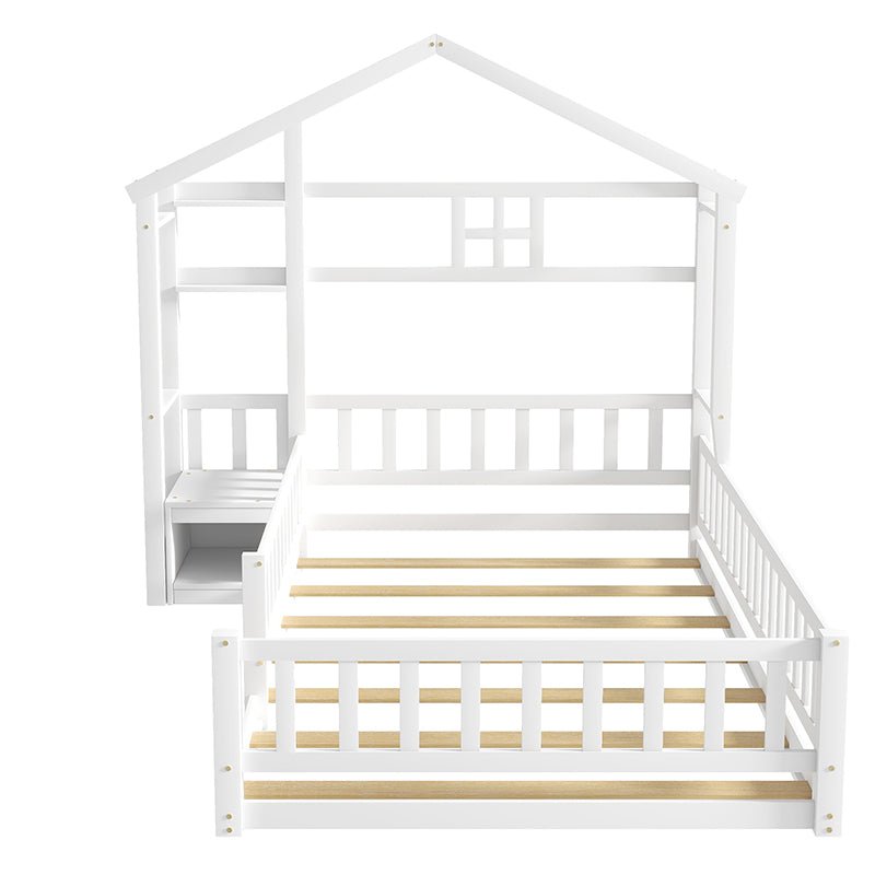 Bellemave® Twin Size House - Style Headboard Floor Bed with Fence - Bellemave