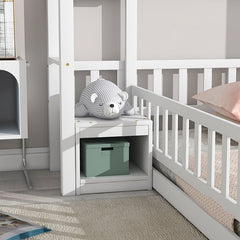 Bellemave® Twin Size House - Style Headboard Floor Bed with Fence - Bellemave