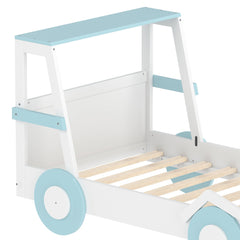 Bellemave® Twin Size Kids Car Bed with Storage Shelves, Twin Platform Bed Frame in Car - Shaped with Storage for Kids Boys Girls (Blue+White) - Bellemave