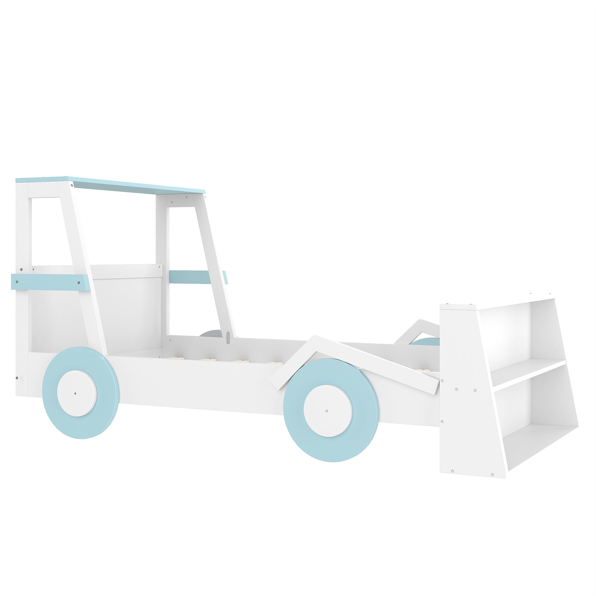 Bellemave® Twin Size Kids Car Bed with Storage Shelves, Twin Platform Bed Frame in Car - Shaped with Storage for Kids Boys Girls (Blue+White) - Bellemave