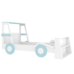 Bellemave® Twin Size Kids Car Bed with Storage Shelves, Twin Platform Bed Frame in Car - Shaped with Storage for Kids Boys Girls (Blue+White) - Bellemave