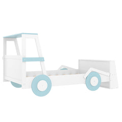 Bellemave® Twin Size Kids Car Bed with Storage Shelves, Twin Platform Bed Frame in Car - Shaped with Storage for Kids Boys Girls (Blue+White) - Bellemave