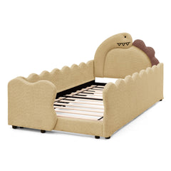 Bellemave® Twin Size Kids Daybed with Dinosaur - Shaped Headboard, Upholstered Boucle Fabric Bed with Safety Guardrail for Girls and Boys - Bellemave