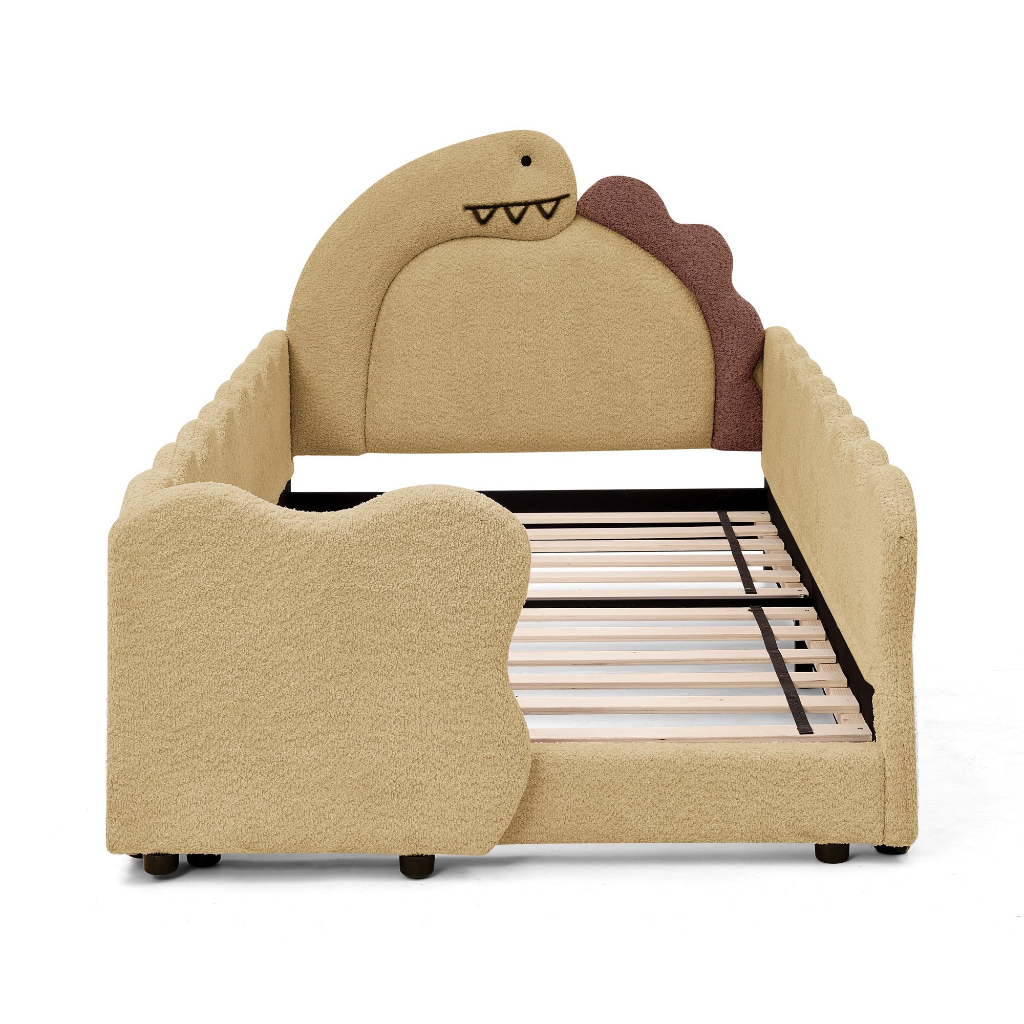 Bellemave® Twin Size Kids Daybed with Dinosaur - Shaped Headboard, Upholstered Boucle Fabric Bed with Safety Guardrail for Girls and Boys - Bellemave