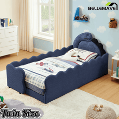 Bellemave® Twin Size Kids Daybed with Dinosaur - Shaped Headboard, Upholstered Boucle Fabric Bed with Safety Guardrail for Girls and Boys - Bellemave