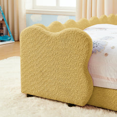 Bellemave® Twin Size Kids Daybed with Dinosaur - Shaped Headboard, Upholstered Boucle Fabric Bed with Safety Guardrail for Girls and Boys - Bellemave
