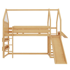 Bellemave® Twin Size Kids Loft Bed with Slide and Bookshelf,Solid Wood House Loft Bed Frame with Convertible Ladder for Kids,Playhouse,Natural - Bellemave