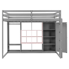 Bellemave® Twin Size Kids Loft Bed with Wardrobe and Shelves, Wooden Loft Bed Frame with Storage Cabinet for Kids Teens (White+Yellow) - Bellemave