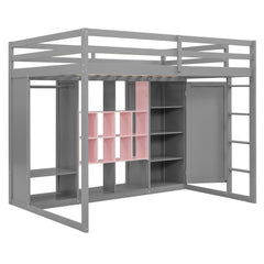 Bellemave® Twin Size Kids Loft Bed with Wardrobe and Shelves, Wooden Loft Bed Frame with Storage Cabinet for Kids Teens (White+Yellow) - Bellemave